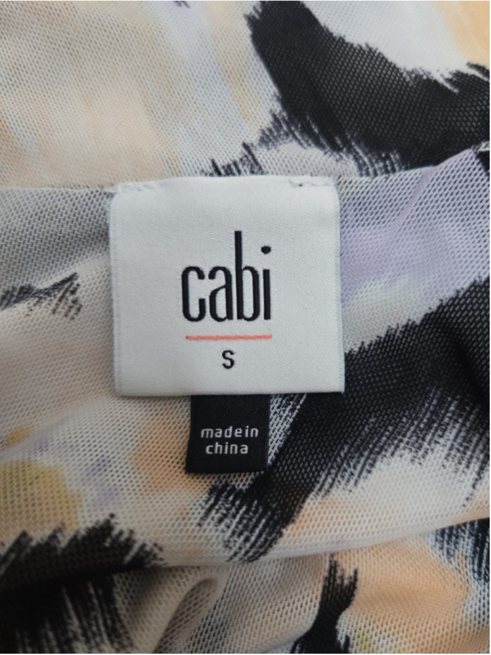 Cabi Small Black Abstract Print Mesh Turtleneck Top Lined Back Zip Quiet Luxury - Picture 3 of 9